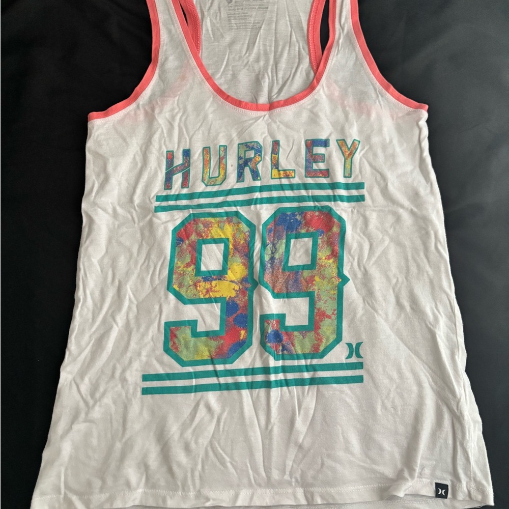 Hurley White Tank Top with Colorful Print